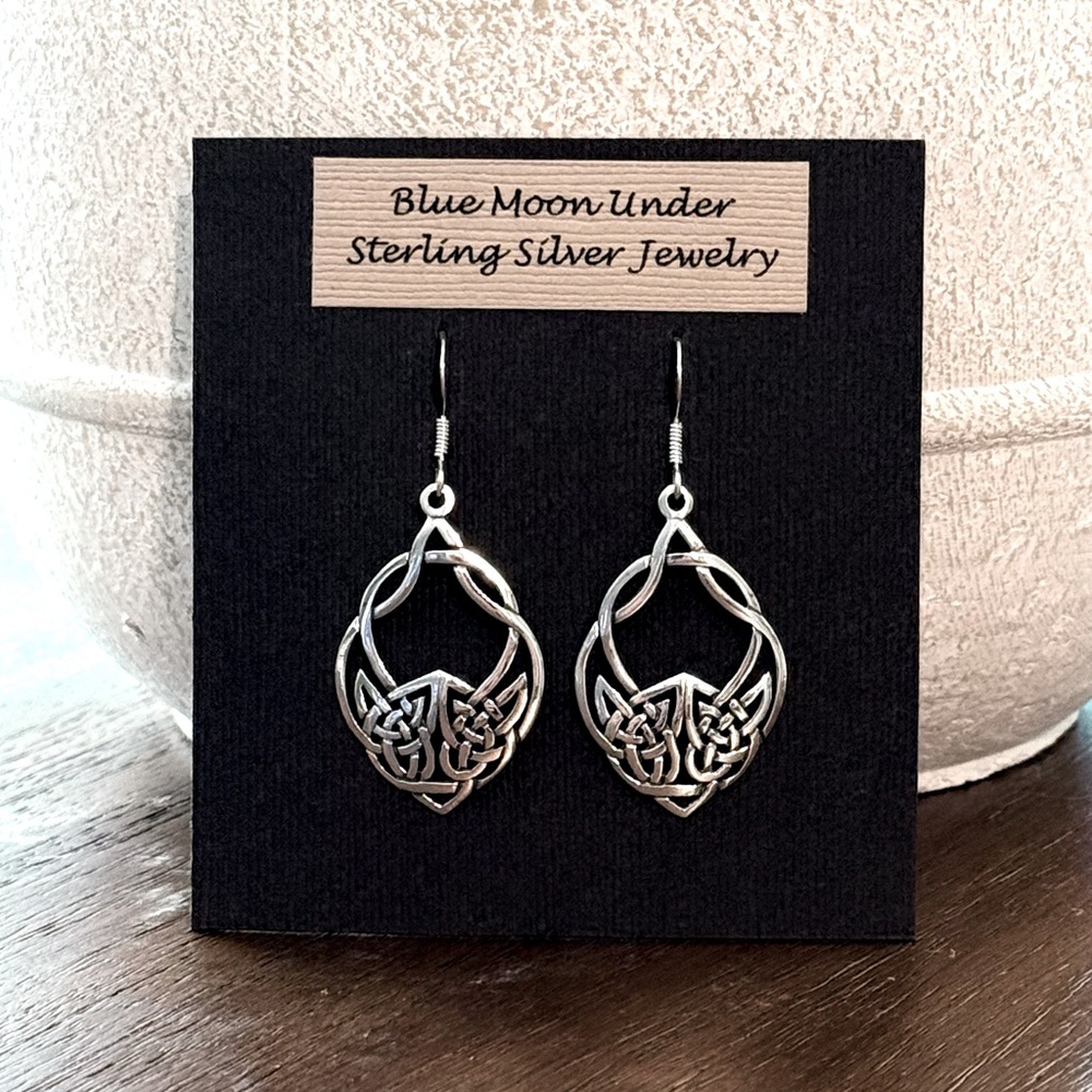 NWT 925 Sterling Silver Celtic Dangle Earrings! Hypoallergenic! NEW! - Picture 4 of 7